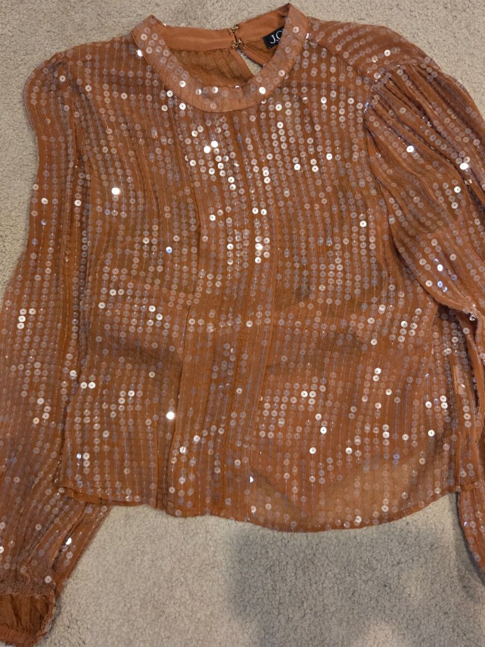 J Crew NWOT Orange Brown Sequin Blouse Top M